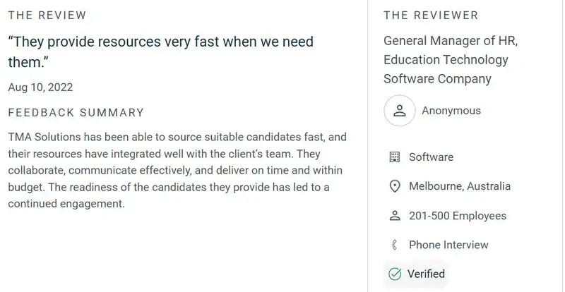 Clients in Australia value TMA Solutions for fast, effective staffing that matches project needs.