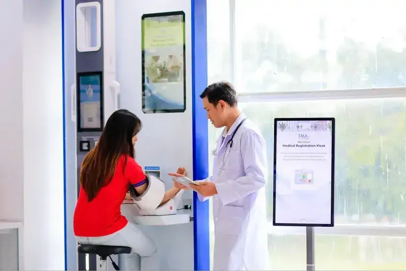 Checking the Medical Registration Kiosk developed by TMA HealthTech Center — bringing smarter and faster healthcare solutions to life.